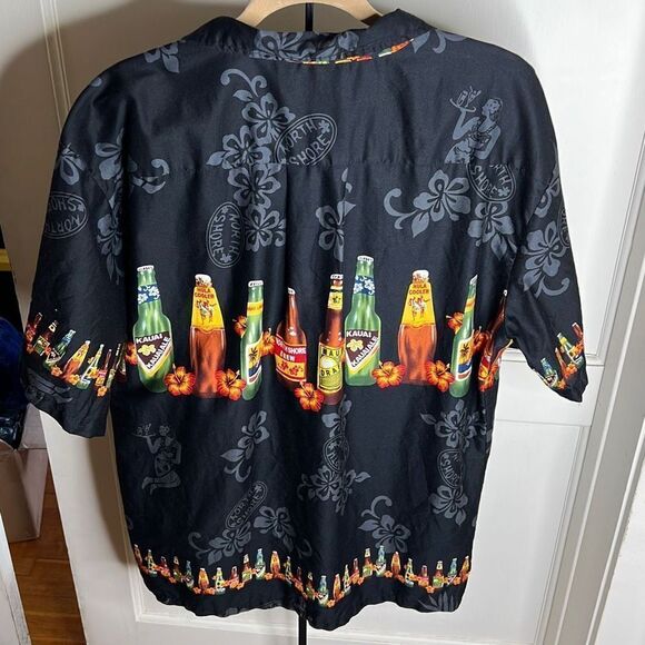❤️Vintage Palmwave Hawaiian Beer Bottles Hawaiian Art Button Down Casual Shirt - Picture 6 of 7